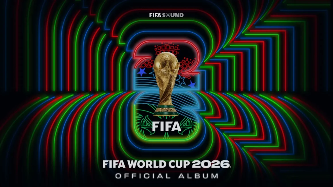 Official FIFA World Cup 2026 album artwork for “Lighter,” showing the World Cup trophy over multicolored neon lines and FIFA branding.