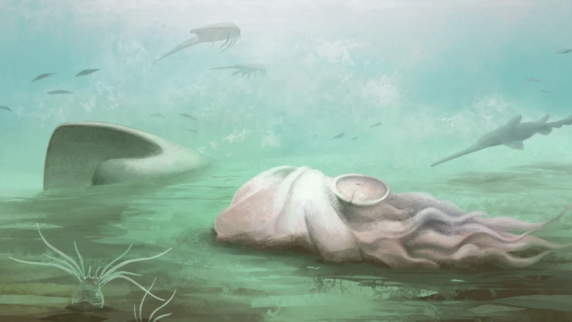 Artistic reconstruction of Pohlsepia mazonensis resting on the seafloor 300 million years ago