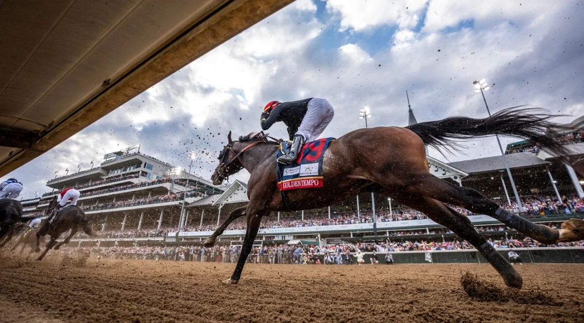 Golden Tempo racing to win the Kentucky Derby 2026 at Churchill Downs