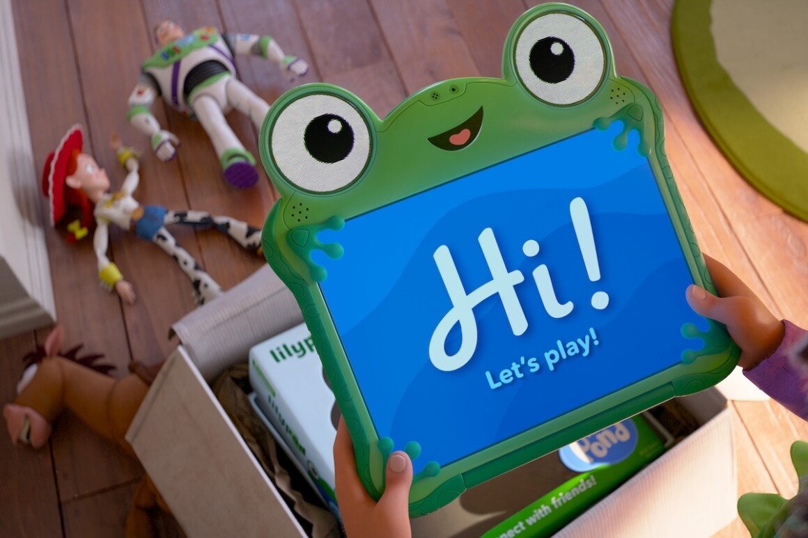 Lilypad appears in Bonnie’s room in Toy Story 5 while Woody, Jessie, and Buzz remain in the background.