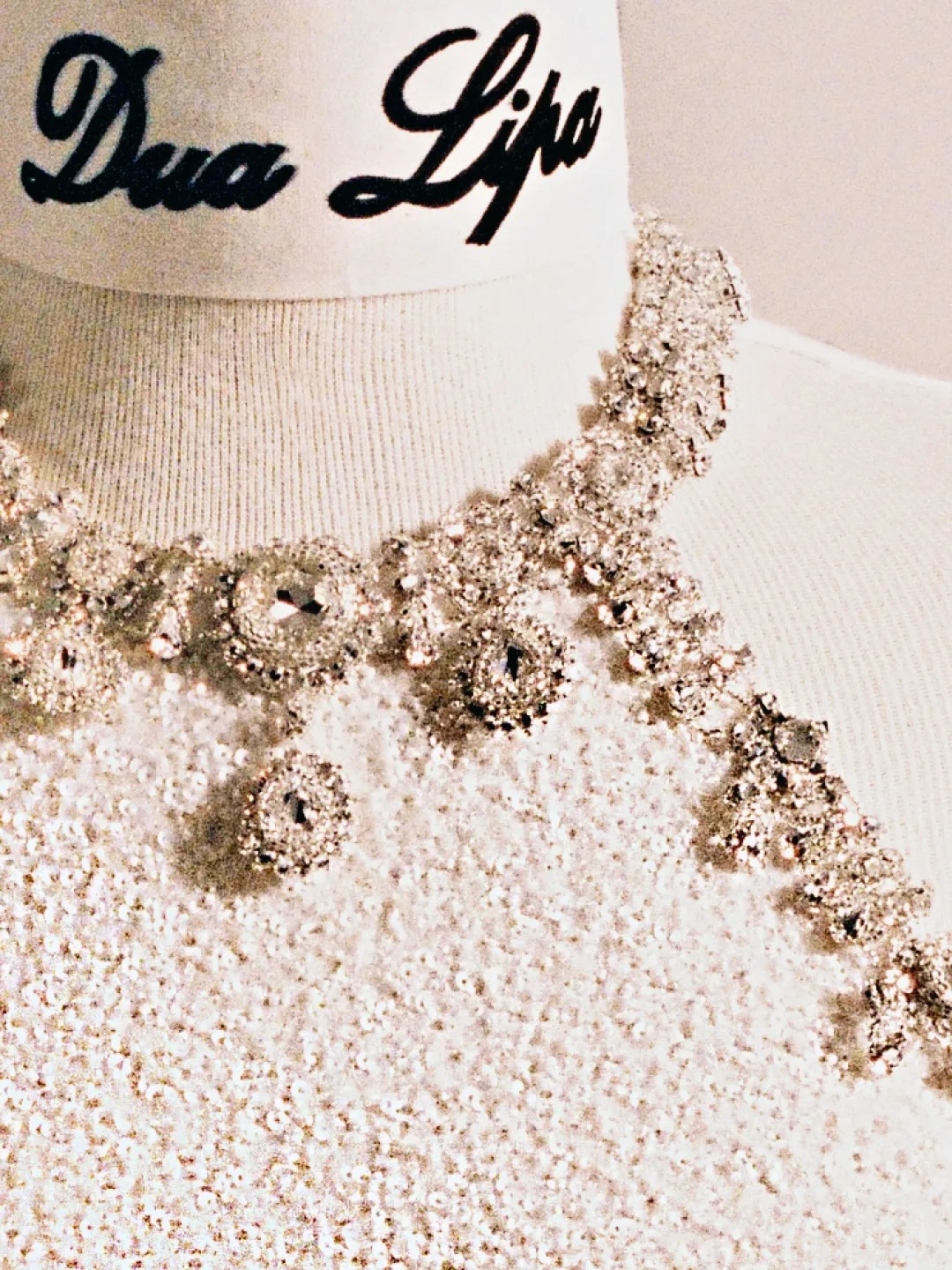 Close-up of the crystal and bead embroidery on Dua Lipa’s Chanel haute couture wedding dress